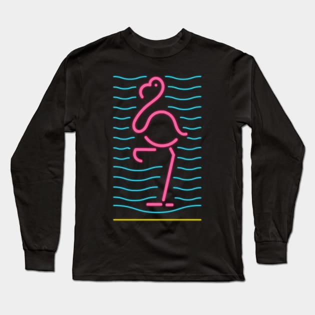 80's Gift 80s Retro Neon Sign Pink Flamingo Long Sleeve T-Shirt by PhuNguyen